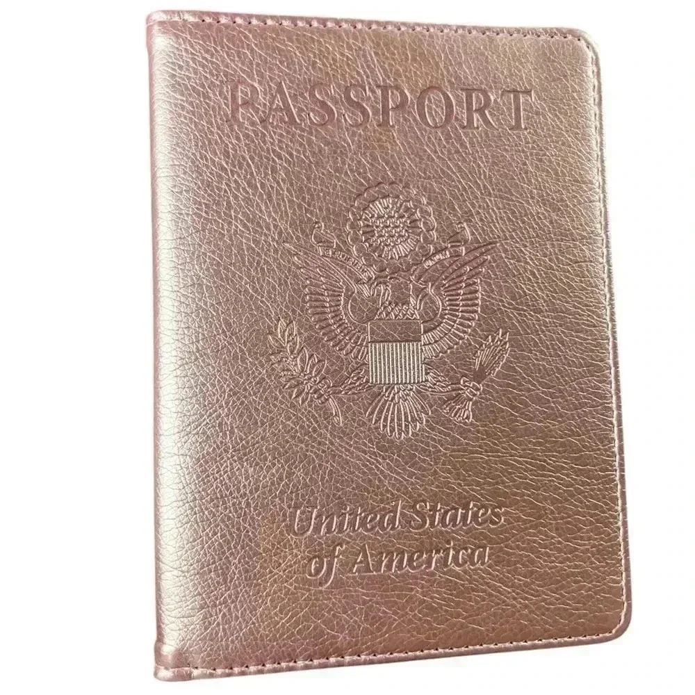 Passport And Vaccine Card Holder Rose Gold Pu Leather